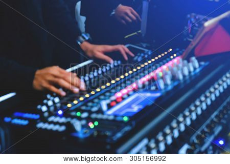 Blurred Background Of Party Dj Mix Tracks On Digital Turntable And Laptop With Professional Dj Softw