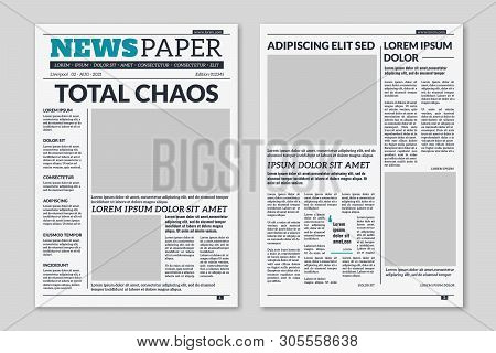 Newspaper Template. Column Articles Newsprint Background. Pressed Paper Newspaper Printed Sheets Wit