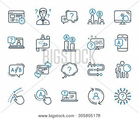 Ux Line Icons. Set Of Ab Testing, Journey Path Map And Question Mark Icons. Usability Quiz Test, Ux 