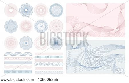 Money Watermark. Geometric Round, Spiral And Secure Guilloches For Passport Or Cheque. Spirograph Pa