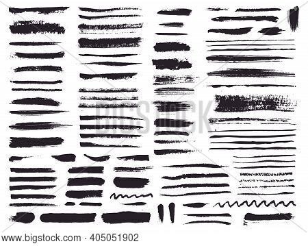 Paint Brush Strokes And Grunge Stains Isolated On White Background. Vector Design Elements For Paint