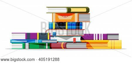 Pile Of Books Isolated On White Background. Book Cover In Various Colors. Reading Education, E-book,