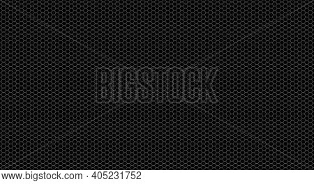 Vector Metal Hexagonal Grid Background. Black Metal Texture Steel Background. Perforated Sheet Metal