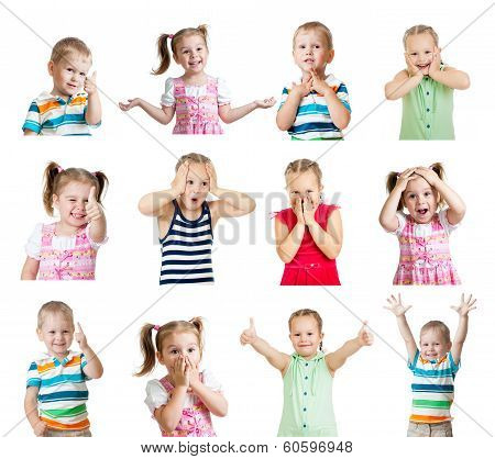 Collection Of Kids With Different Emotions Isolated On White Background