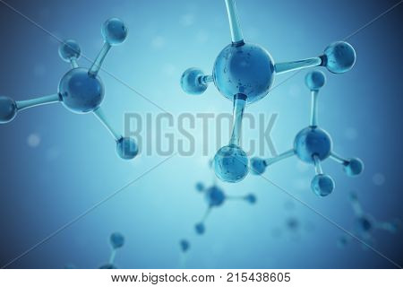 3D illustration Atoms structure. Science or medical background with molecules and atoms. Medical background for banner or flyer. Structure at the atomic level.