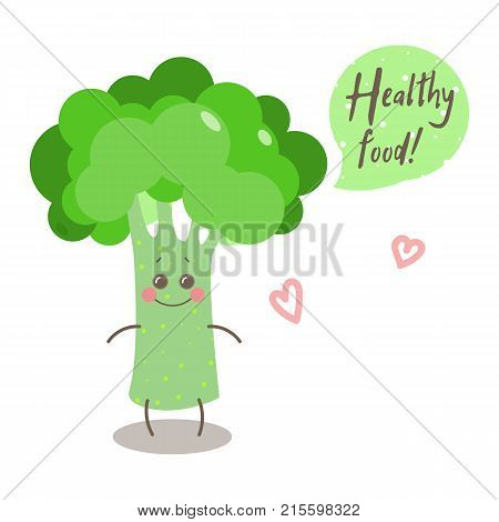 Cute happy smiling broccoli with words 