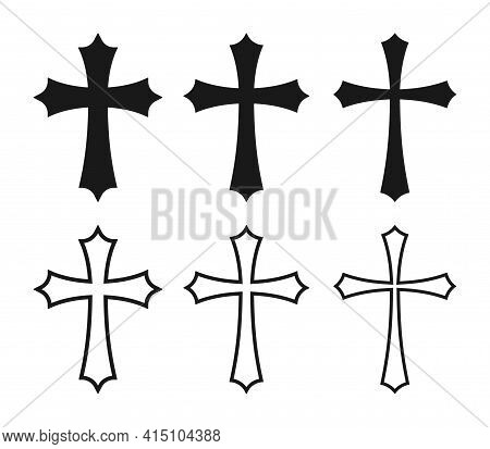 Cross Vector Shape Symbol. Christianity Sign. Christian Religion Icon. Catholic And Protestant Faith