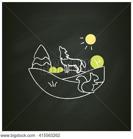 Temperate Forest Chalk Icon.forest Found Between Tropical, Boreal Regions, Located In Temperate Zone