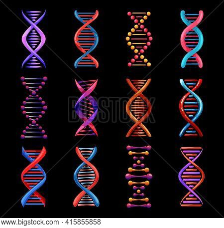 Dna Helix Isolated Icons, Vector Genetics Medicine And Biotechnology Science. Gene Legacy Double Str