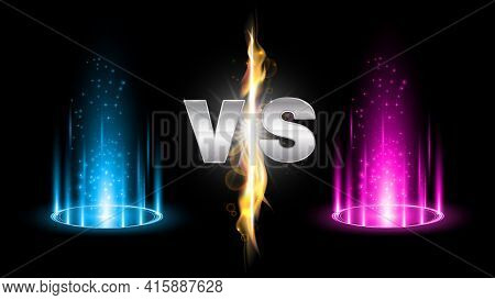 Versus Fire Battle With Hologram Podium, Magic Portal. Mma Concept - Fight Night, Mma, Boxing, Wrest