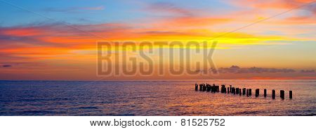 Sunset or sunrise landscape panorama of beautiful nature beach