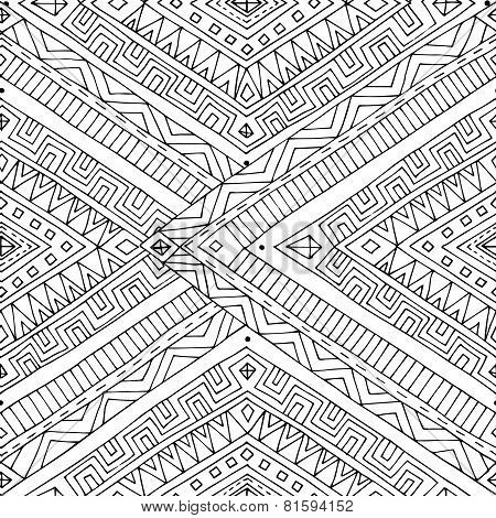 Seamless asian ethnic doodle black, white pattern.