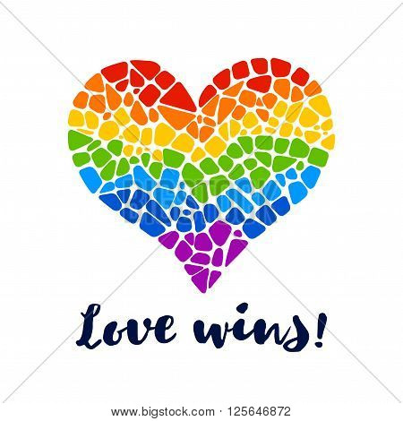 Mosaic rainbow heart on white background. Rainbow heart vector icon. Isolated rainbow heart. Rainbow heart  LGBT logo. LGBT symbol. Gay culture sign. Gay pride design element. Isolated mosaic rainbow heart.