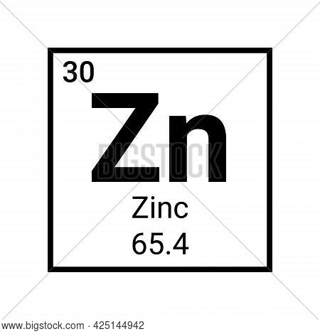 Zinc Periodic Table Element Icon. Vector Chemical Zinc Element Metal Sign