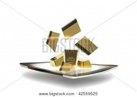 moderne Tablet mit Goldbarren