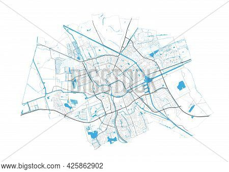 Groningen Map. Detailed Map Of Groningen City Administrative Area. Cityscape Panorama. Royalty Free 