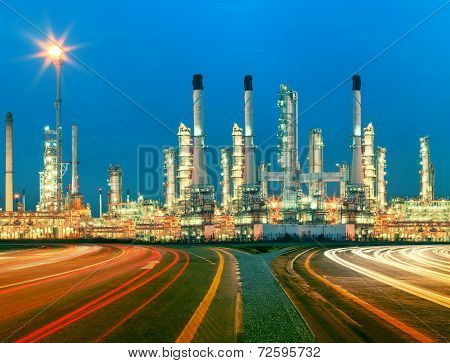 Beautiful Lighting Of Oil Refinery Plant In  Heav Petrochemicaly Industry Estate Use For Power ,ener