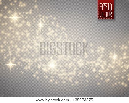 Vector gold glitter wave abstract background. Gold glittering star dust trail sparkling particles on transparent background. Magic background