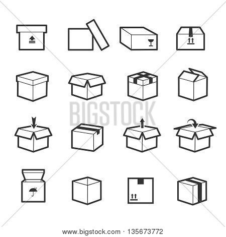 Line box vector icons. Box icon, package box, container linear box, packaging and delivery box illustration