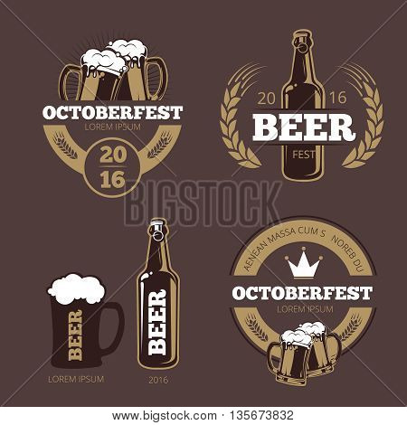 Beer label templates for beer house, brewing company, pub and bar. Beer logo, icon beverage beer bottle, brewery beer oktoberfest beer, company brewing business. Vector illustration