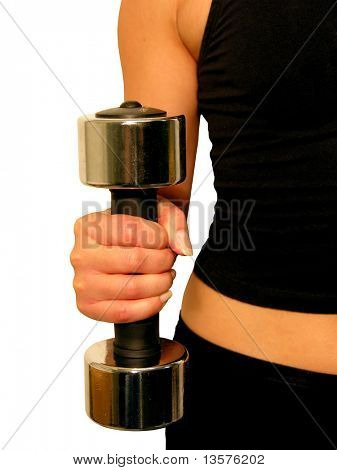 A photo of a woman lifting a weight