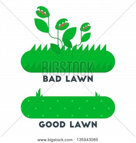 The bad and good gren grass lawn concept. vector flat design icon. Easy to edit. Cartoon style illustration.