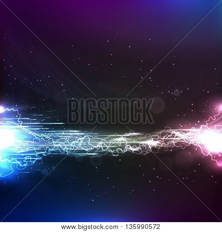 Electric energy space background. High voltage powerful current energy abstract background. Vector.