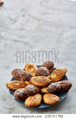 Tasty Almond Cookies Arranged In The Shape Of Fan Decorated With Almonds On White Textured Backgroun