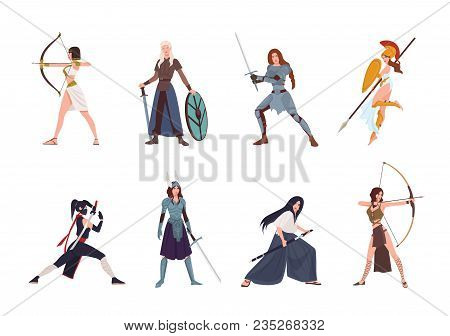 Collection Of Female Warriors From Scandinavian, Greek, Egyptian, Asian Mythology And History. Set O