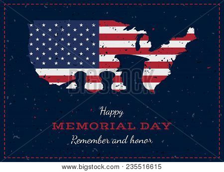 Happy Memorial Day. Vintage Retro Greeting Card With Flag And Soldier With Old-style Texture. Nation