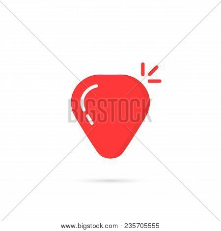 Red Simple Guitar Pick Icon With Shadow. Concept Of Little Plectrum For Guitarist Or Badge For Music