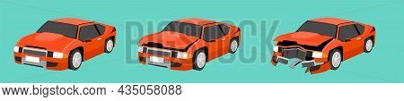 Cartoon Vector Or Illustration. Status Of The Orange Car From Normal Car To The Car Was Slightly Dam