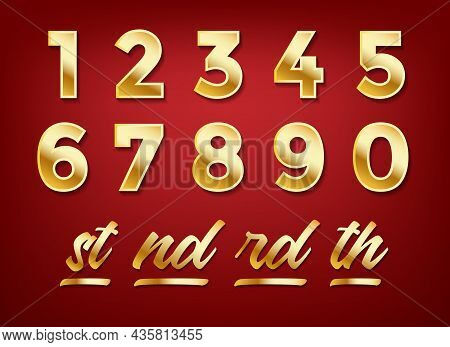 Anniversary Golden Numbers. Luxury Gold Number Set, Glitter Royal Shining 3d Font Numerals, Numerics