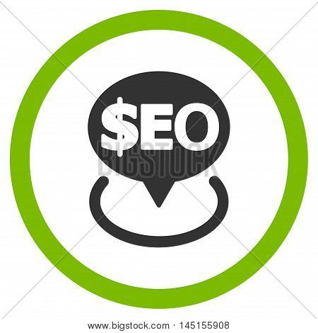 Geotargeting Seo vector bicolor rounded icon. Image style is a flat icon symbol inside a circle, eco green and gray colors, white background.