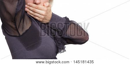 Young Woman Looking At The Sweaty Shirt