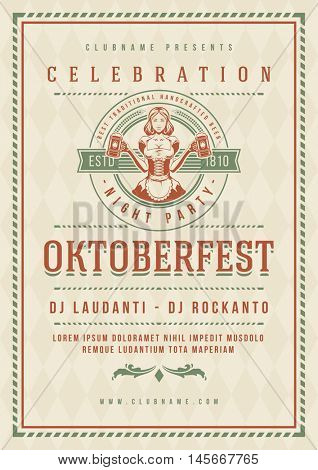 Oktoberfest beer festival celebration poster or flyer template retro typography. Oktoberfest Badge or Logo Retro Vector illustration.