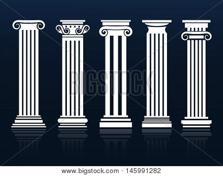 Classic columns. Ancient vector architecture roman and greek pedestal column set illustration