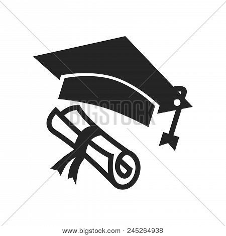 Graduation Cap And Diploma Icon Simple Vector Sign And Modern Symbol. Graduation Cap And Diploma Vec