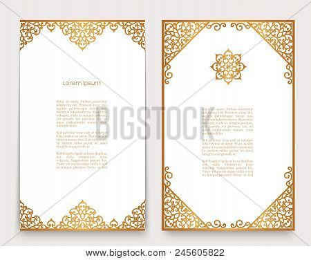 Vintage Gold Frames With Swirly Border Pattern, Decorative Scrollwork Ornaments, Golden Embellishmen