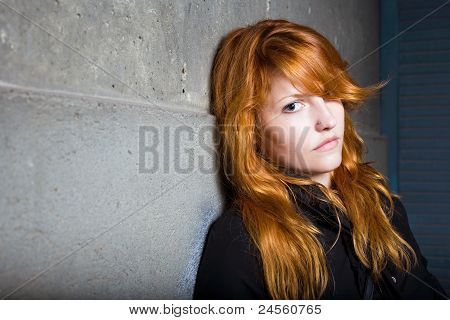 Scared And Lonely, Moody Portrait Of A Beautiful Fashoinable Young Redhead Girl.