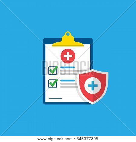 Medical Form, Medical Report. Clipboard With A Cross, Checkmarks. Shield With A Cross. Informed Cons