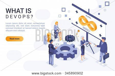 What Is Devops Landing Page Template With Isometric Illustration. Software Development And Informati