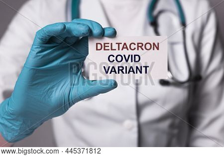 Deltacron Strain Of Coronavirus. New Corona Virus Variant Delta Cron.