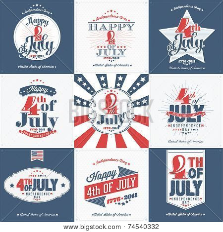 A Set of Nine Vintage Greeting Cards: Happy Independence Day, United States of America, 4th of July,