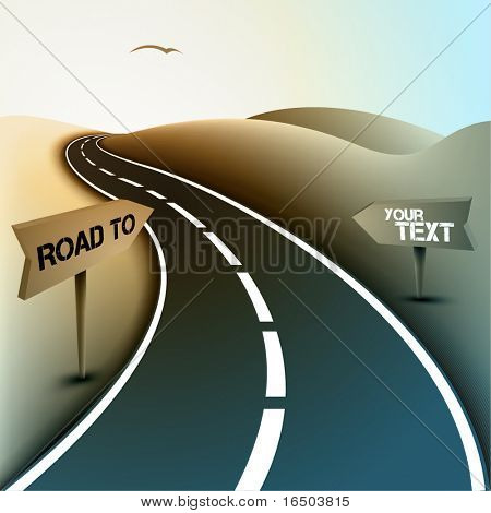 Asphalt Road in the Desert with Road Signs for Text | Vector Illustration