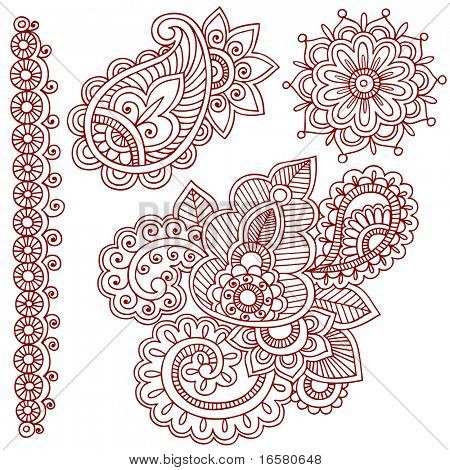 Käsin tehty abstrakti Henna (mehndi) Paisley Doodle vektori kuva sisustuselementtejä