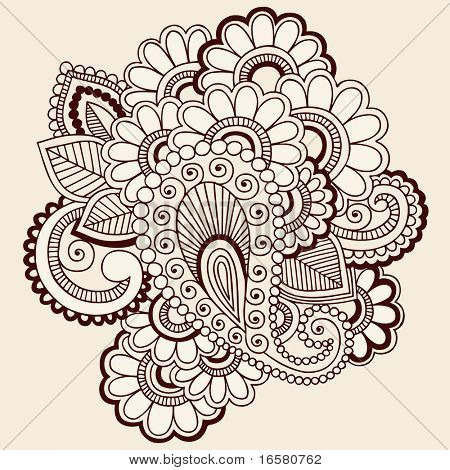 Käsin tehty abstrakti Henna Mehndi Paisley ja kukat Doodle vektori kuva Design-elementtejä