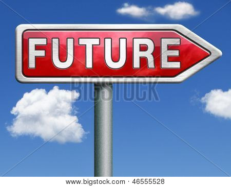 bright future ahead road sign indicating direction to planning a happy future having a good plan button icon red road sign arrow with text and word concept