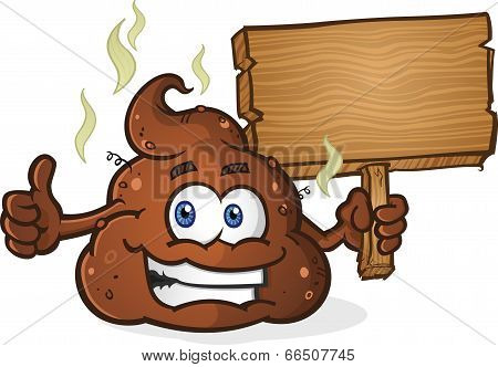 Poop Pile Cartoon Character Thumbs Up and Holding Sign