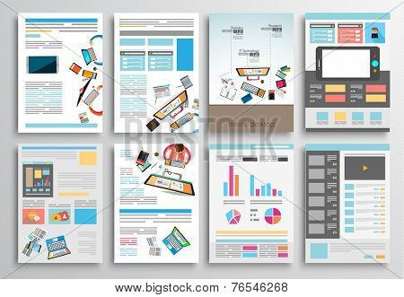 Set of Flyer Design, Web Templates. Brochure Designs, Technology Backgrounds. Mobile Technologies, Infographic  ans statistic Concepts and Applications covers.